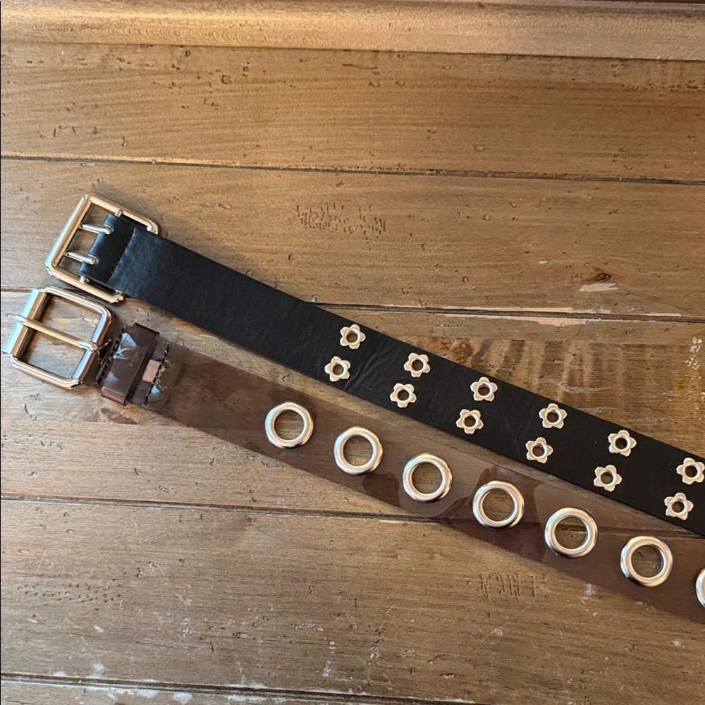 Black Belt with Silver Buckle and Flower Accents